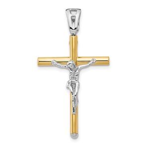 14k Two Tone Gold, Polished Crucifix Pendant, 21 x 37mm
